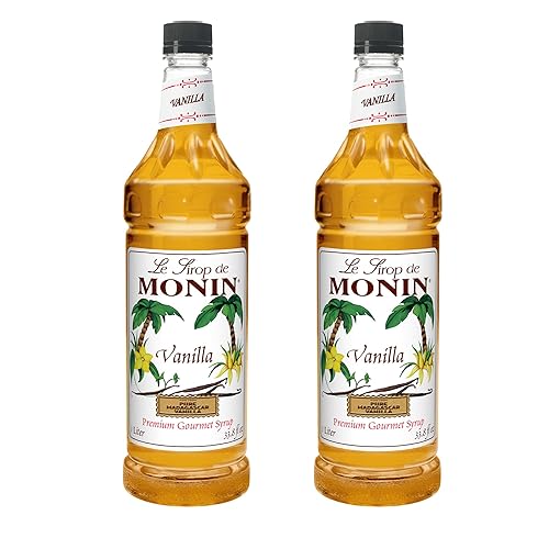Monin - Jarabe de vainilla sabor versátil ideal para café batidos y cócteles sin gluten sin OMG 1 litro 2 unidades