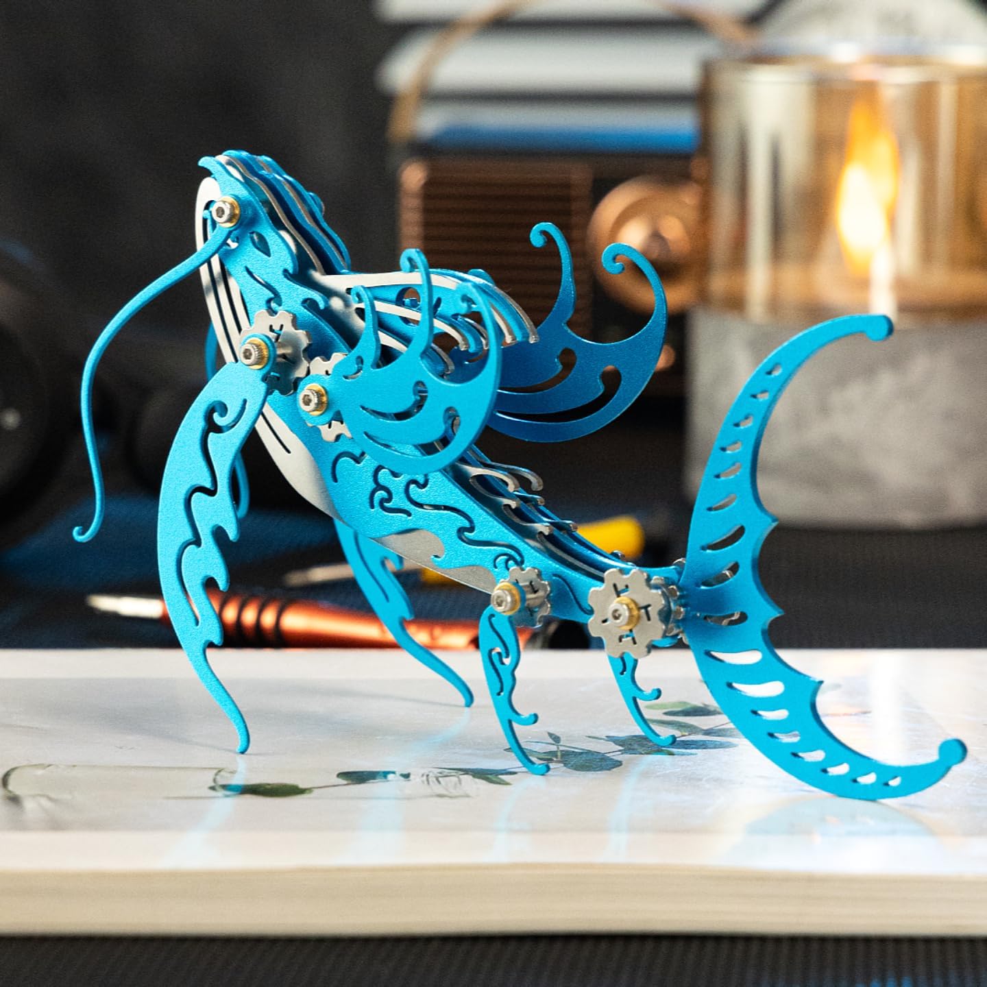 Whale 3D Metal Jigsaw Puzzle 92 Pieces DIY Toys Handmade Assembled Model Kits Stainless Steel Building Blocks Assembly Gift for Adult (Whale Blue)