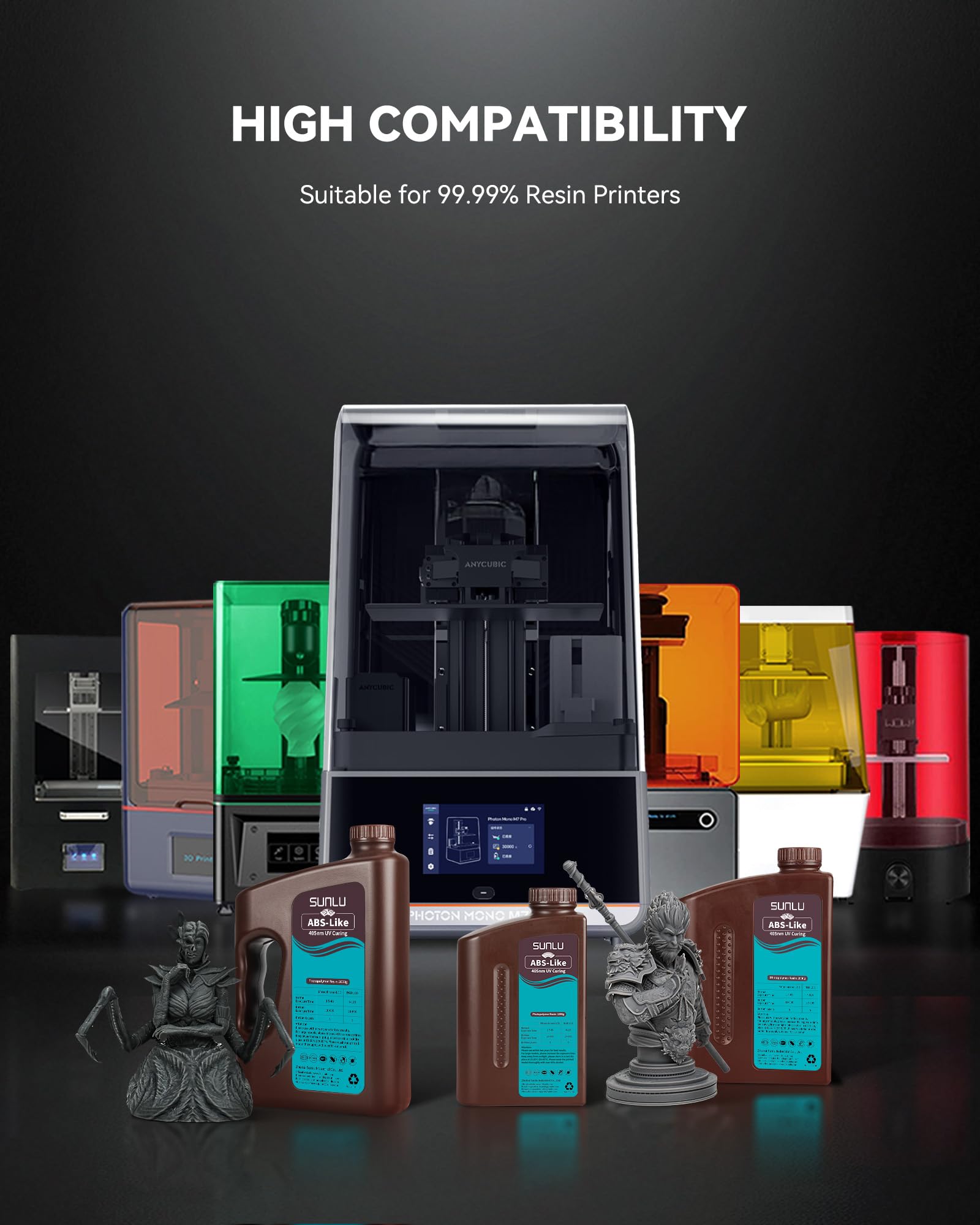 SUNLU Resina 4KG ABS Like Resina Gris Oscuro, Resina para Impresora 3D LCD/DLP/SLA de 405nm UV Estándar Resina, Impresora 3D Resina de Alta Precisión, Baja Contracción, Gris Oscuro 4000g