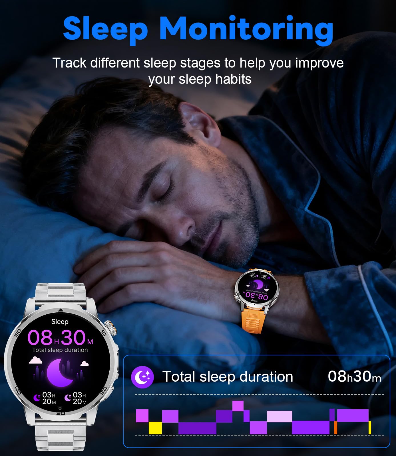 Smartwatch Uomo, 1,85 Pollici HD Display con Chiamate Bluetooth/1000 mAh/Torcia, Frequenza Cardiaca/Sonno, 110+ Modalità Sportive, Orologio Smartwatch Compatibile con Android e iOS, Argento
