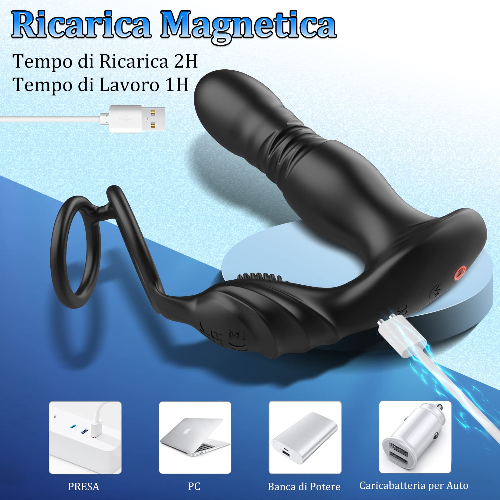 3 IN 1 Vibratore Anale con Anello per Pene, Giocattoli Sessuali Anali Maschili con 10 Modalità di Spinta e Vibrazione, Giocattoli Sessuali Impermeabili Silicone Vibratore per Uomo e Coppie