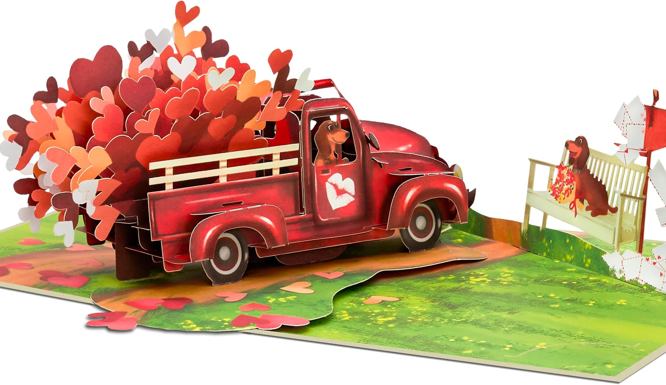 POPWOW Heart Truck Valentines Day Pop Up Card, Mailbox, Dog, Love 3D Popup Greeting Cards, Gifts for Wife, Husband, Lovers, Boyfriend, Girlfirend, Him, Her, 5x7 - Includes Envelope And Message Note