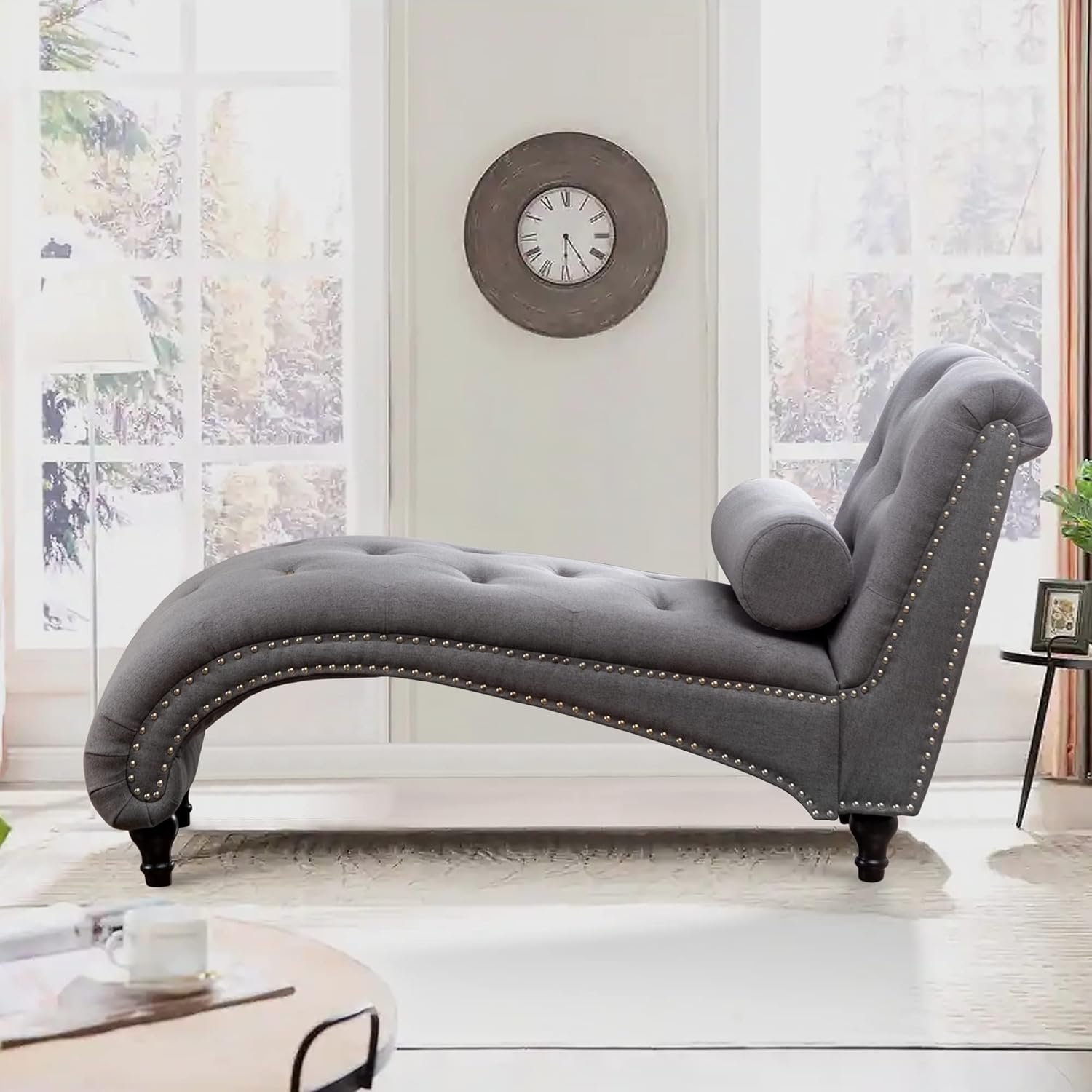 ALISH Chaise Lounge Indoor Upholstered Chaise Lounge Chair Modern Recliner Sofa Sleeper Sofa for Living Room, Bedroom Gray