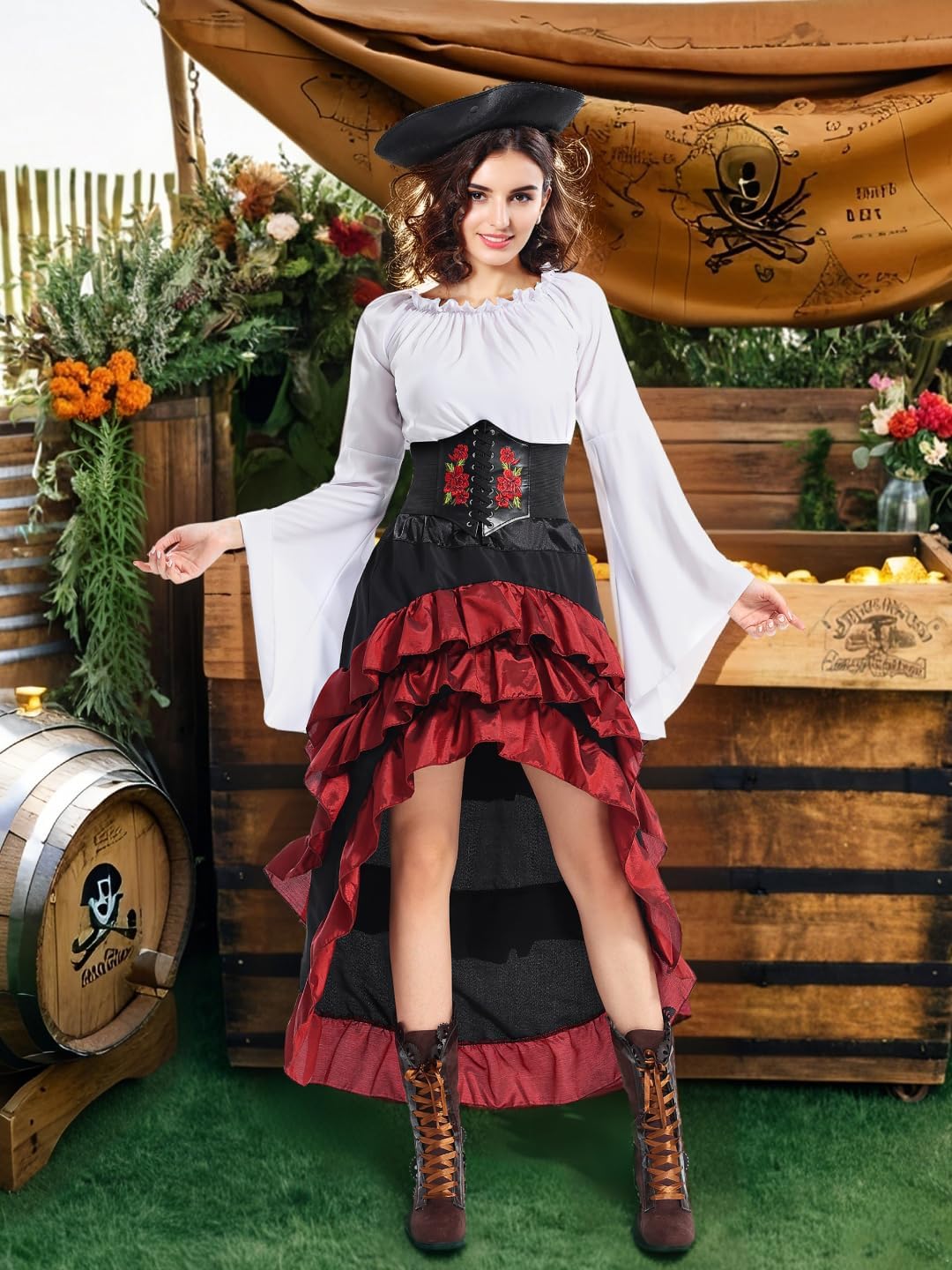 Seasons Women's Pirate Costume, Renaissance Style with Corset, Skirt and Waist Belt, Party Halloween Outfit for Adults - Image 6