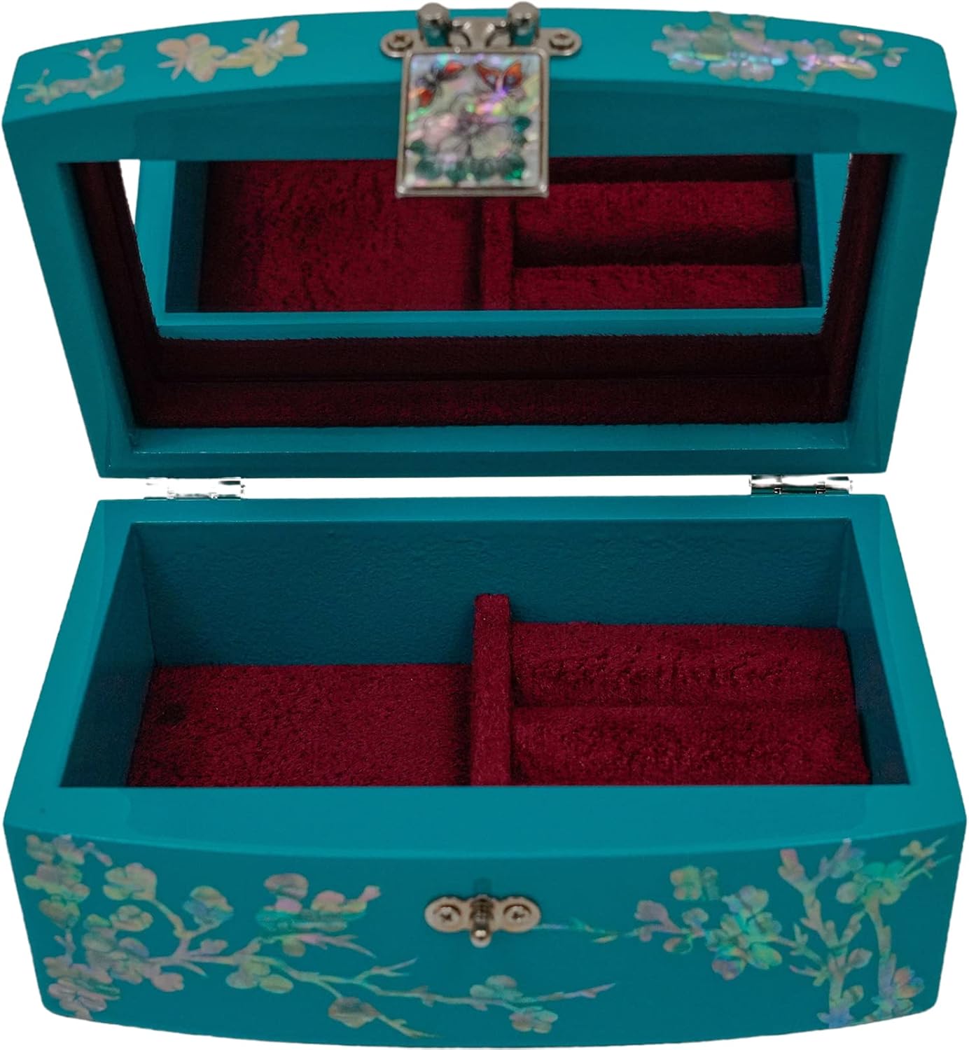 February Mountain Handcrafted Mother of Pearl Blue Jewelry Box with Removable Ring Tray - Korean Artistry Keepsake Box - Ideal Birthday and Christmas Gift for Women