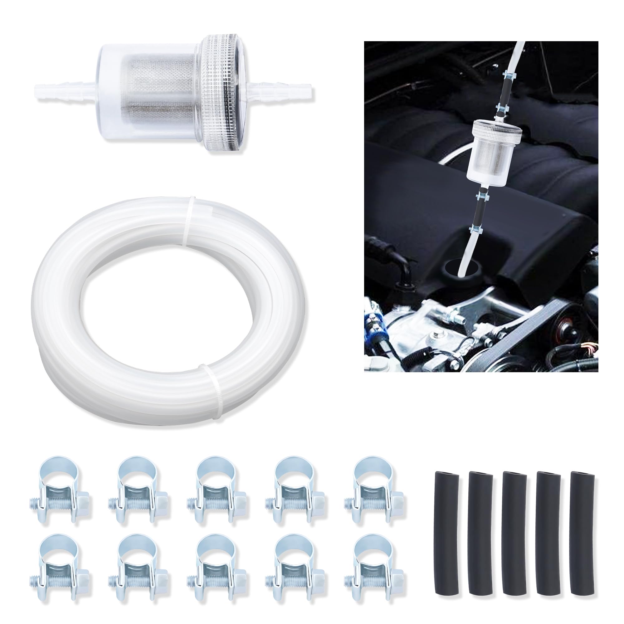 Kit 23 Pièces Tuyau Chauffage Diesel & Essence – Avec Filtre à Carburant, Raccords, Colliers & Tournevis | Pour Réchauffeurs ≤ 4kW, Montage Facile