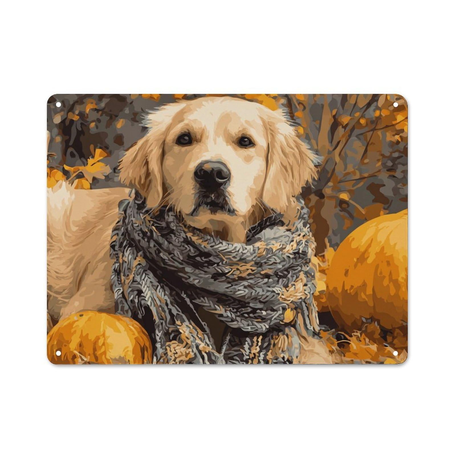 Junmoney Autumn Dog & Pumpkins Decorative Metal Sign 30X40cm, Country Style Bistro Wall Plaque For Kitchen, Cafe, Pantry Or Dining Room