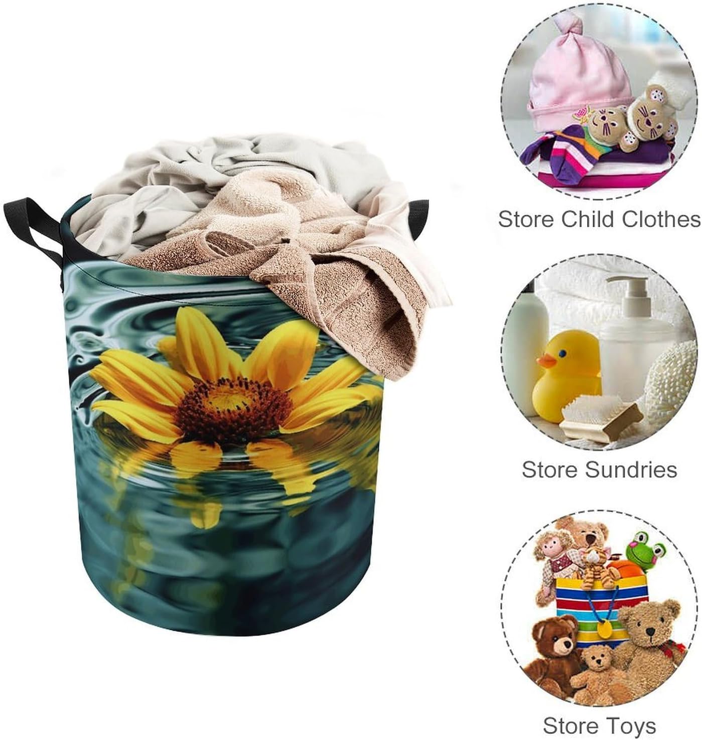Sunflower in Water Laundry Basket Collapsible Clothes Hamper with Reinforced Handles Large Capacity Waterproof Laundry Bag Freestanding Laundry Hamper for Bedroom Bathroom