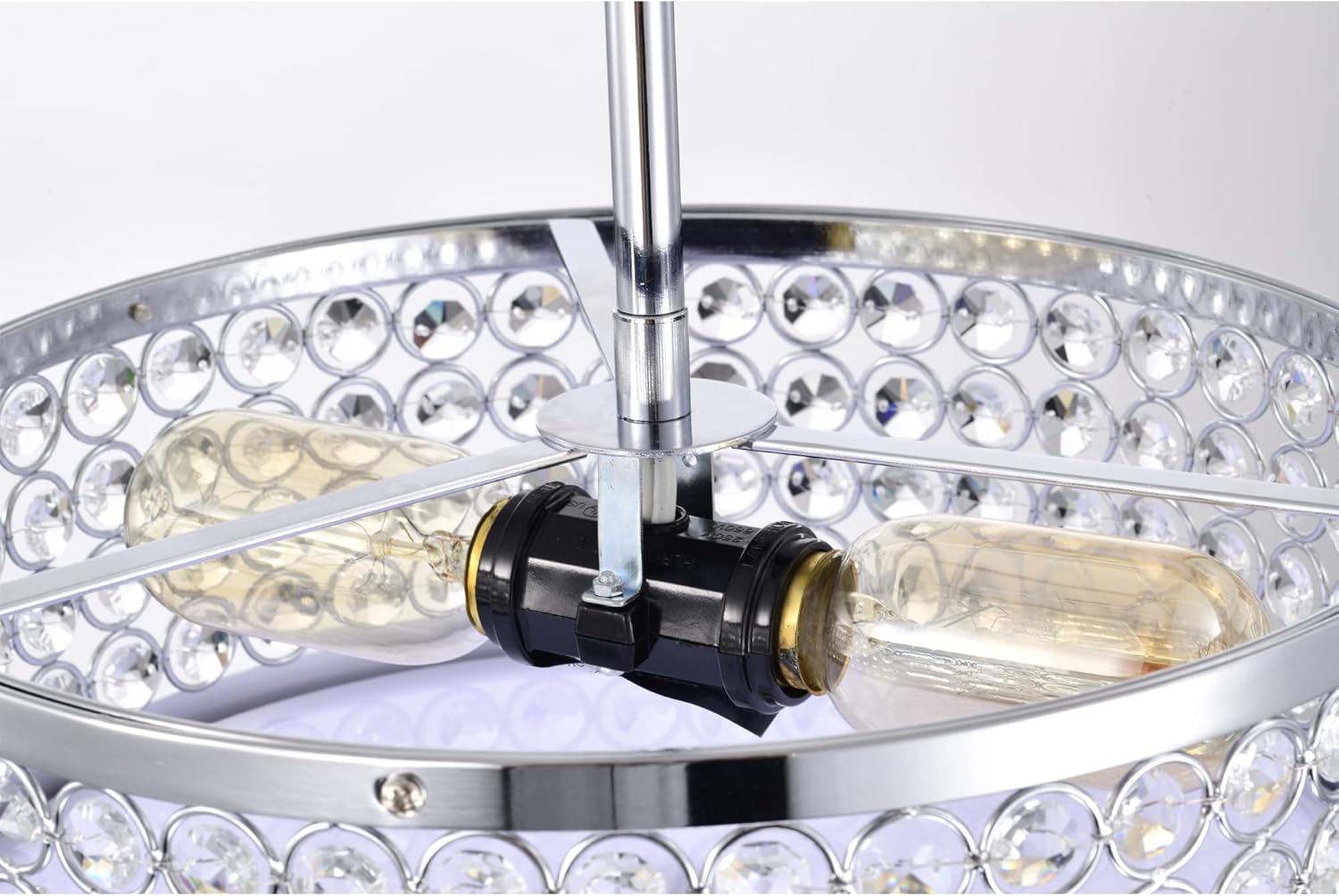 Warehouse of Tiffany Eudocia 13 Inch Modern Drum Crystal Ceiling Lighted Pendant Chandelier Chrome Finish 2-Light