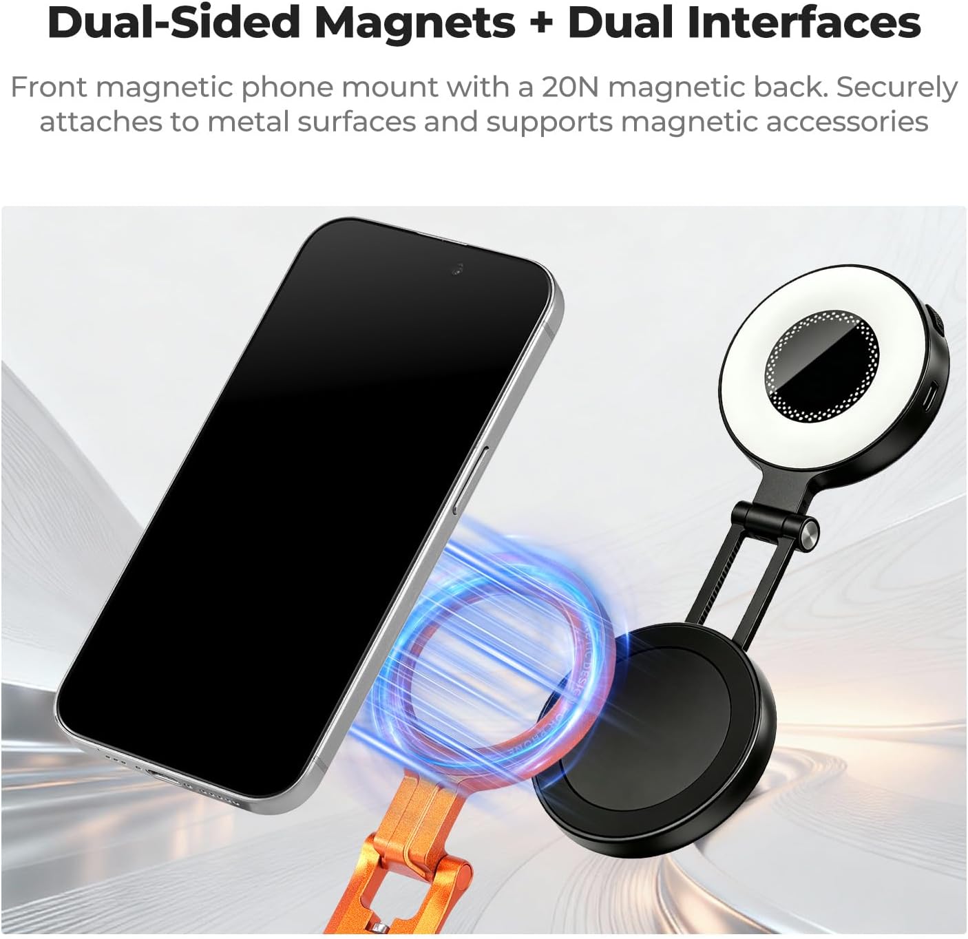 K&F CONCEPT 360° Rotating Magnetic Phone Tripod, 4-in-1 Portable Aluminum Magnetic Tripod for iPhone 17/16/15/14 Pro Max, Phone Stand Fits Vlog, Gym, Travel Accessories, Orange