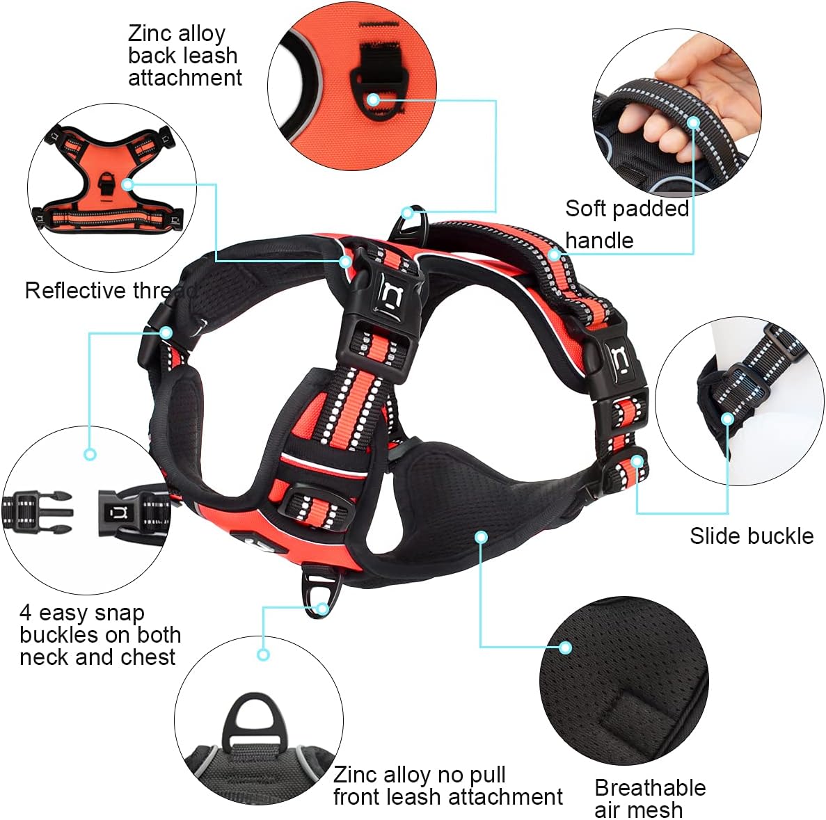 Dog Harness Waldseemuller Dog Harnesses for Small Dogs No Pull Reflective Oxford Soft Vest 4 Buckles Dog Harness for Large Dogs No Pull Medium Size Dog Harness,Dog Harness for Medium Dogs No Pull