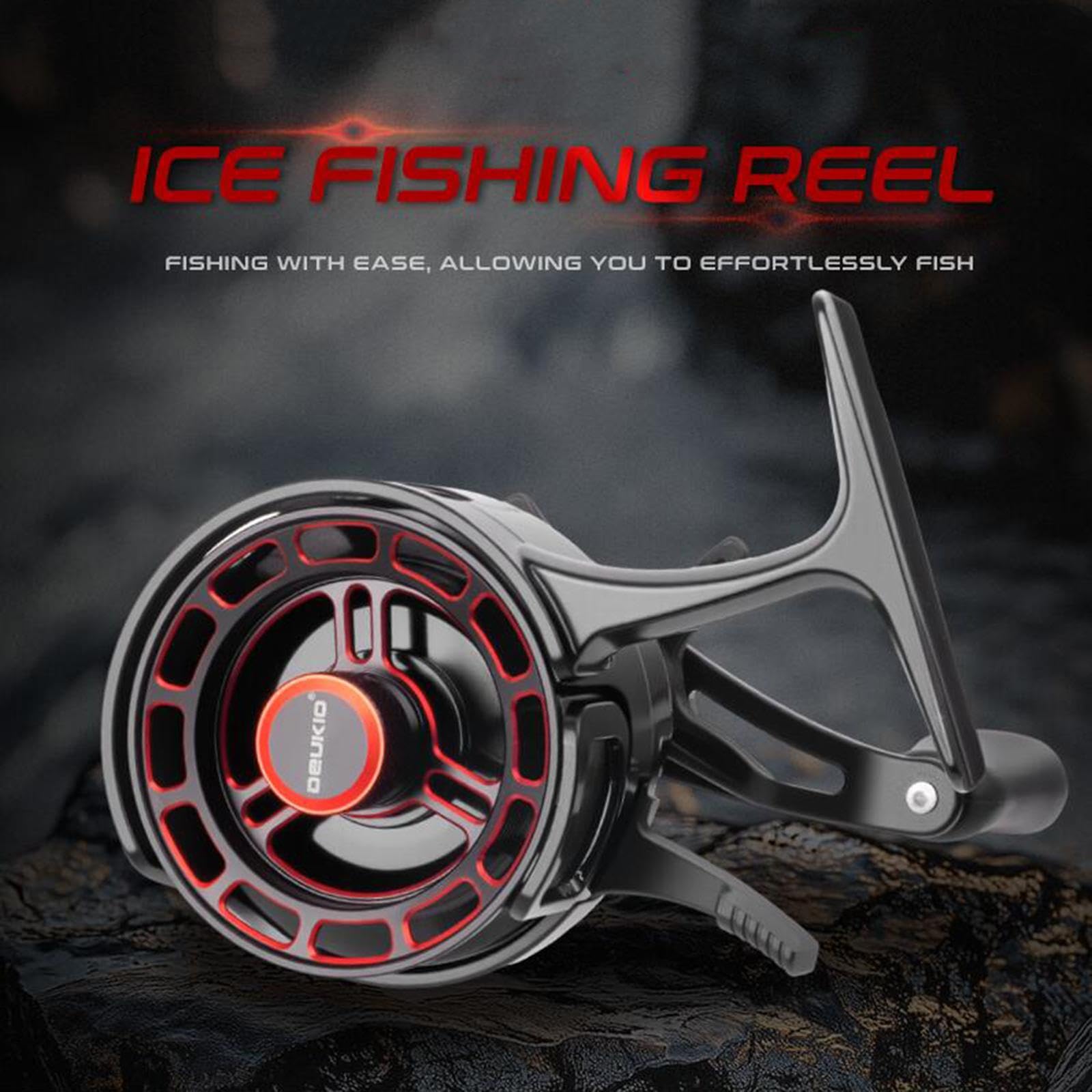 rockible Carrete de Pesca en Hielo Liviano con Mango Cómodo, Relación de Transmisión de 3,2:1 Y Más de 3 Rodamientos para Uso en Exteriores.