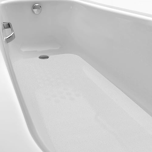 Vista 9 de Tapete antideslizante para bañera de 16 x 40 pulgadas, con corte de drenaje, antideslizante, tapete de baño adhesivo para pelar y pegar, ángulo