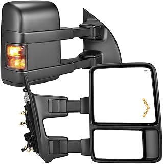 YITAMOTOR Towing Mirrors Compatible with 1999-2007 Ford F250 F350 F450 F550 Super Duty, 2001-2005 Excursion with LED Arrow Signal Light Smoke Power Heated Telescoping Rear LED Turn Signal