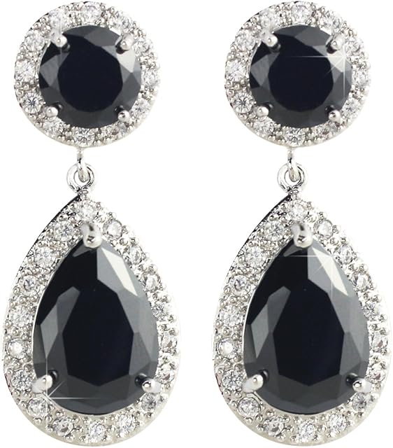 SELOVO Zircon Teardrop Tear Drop Dangle Earrings Jewelry Silver Tone