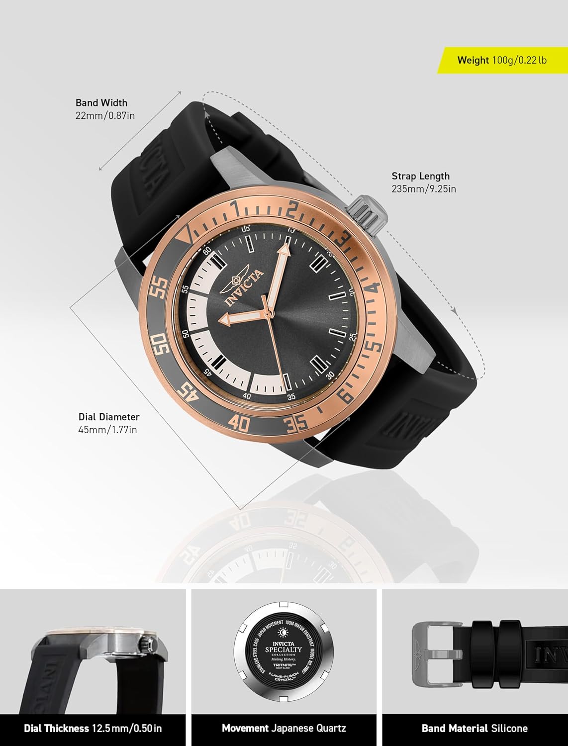 Invicta Watch 35687 dimensions diagram