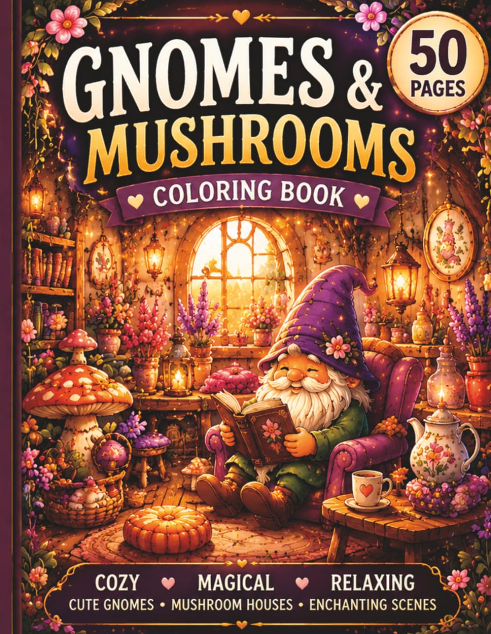 Gnomes in Mushroom Village Coloring Book for Adults and Teens: 50 Cozy Fantasy Pages with Cute Gnomes, Magical Mushroom Houses and Whimsical ... Villages (Cozy Mushroom Cottage Collection)