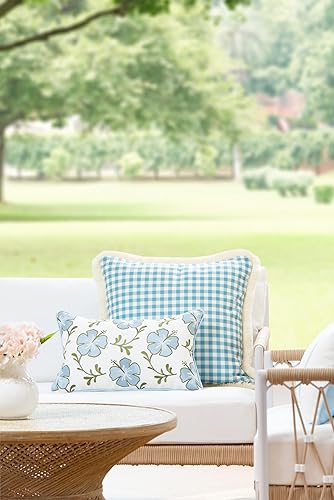 Miniatura 2 de Hofdeco Premium Funda de almohada lumbar para interiores y exteriores, 12 x 20 pulgadas, repelente al agua para patio trasero, sofá, hibisco bordado