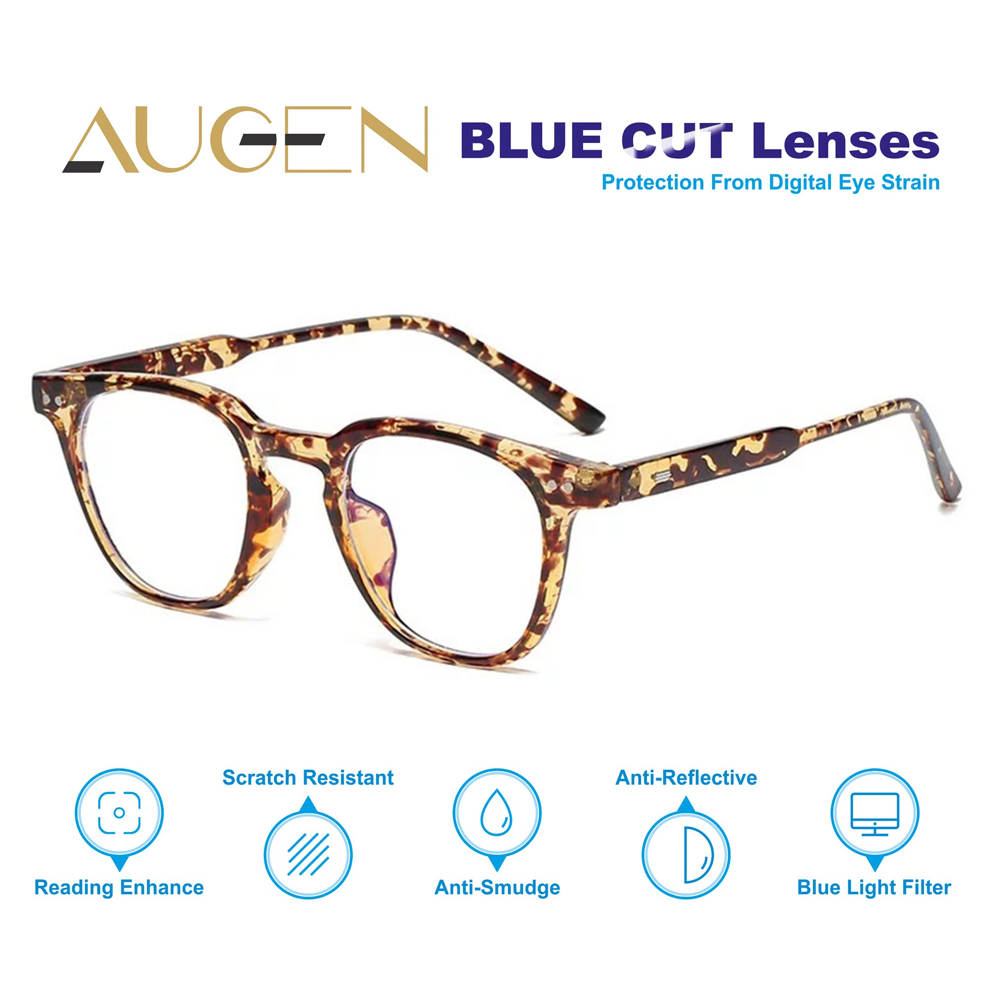 AUGEN by Visions India - Occhiali unisex con lenti taglio blu e rivestimento antiriflesso protegge gli occhi dalla luce blu del computer, cellulare, tablet, portatili (potenza zero) (107