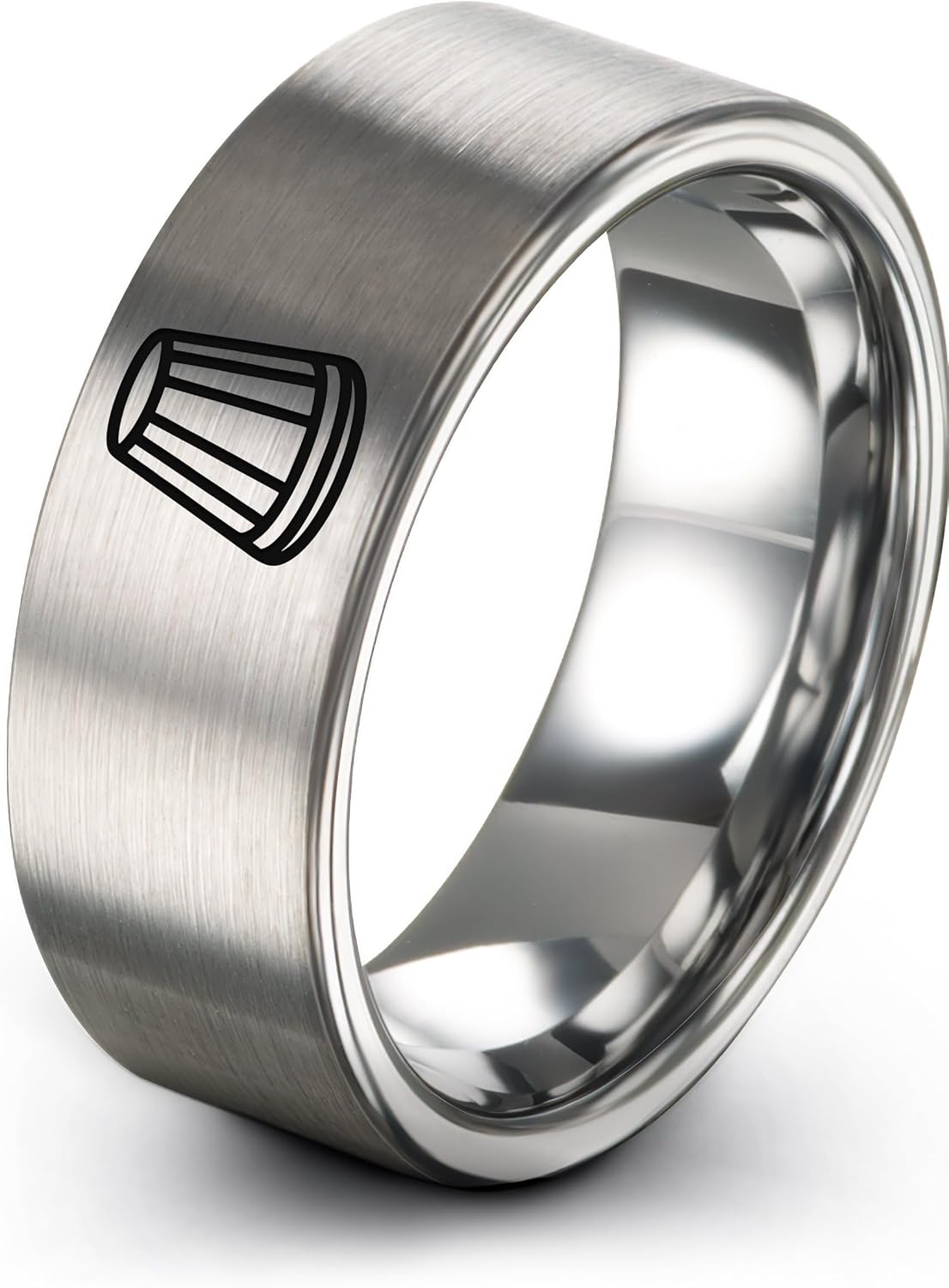 Gift for Sewing Fan - thimble Ring - Brushed Polished - 8mm - Anniversary Engagement Wedding - Men Women - Tungsten Carbide - Band - Personalized Custom Engraving - Flat Dome Bevel - Silver Black