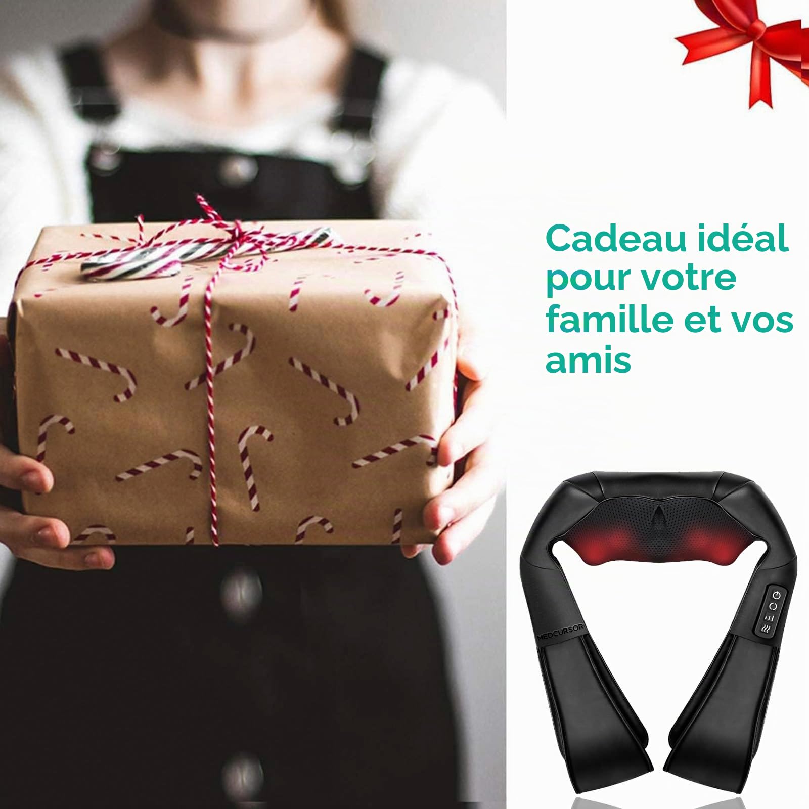Medcursor Coussin de Massage du Cou avec Chaleur, Masseur Shiatsu pour Tissu Profonde, Coussin de Massage 3D pour Épaules et Dos avec Pétrissage pour Soulagement de la Douleur, Convient pour la Maison