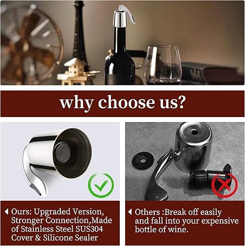 Miniatura 4 de Paquete de 2 tapones para botellas de vino, tapones de vino reutilizables para botellas de vino, tapón de acero inoxidable con silicona, corcho de