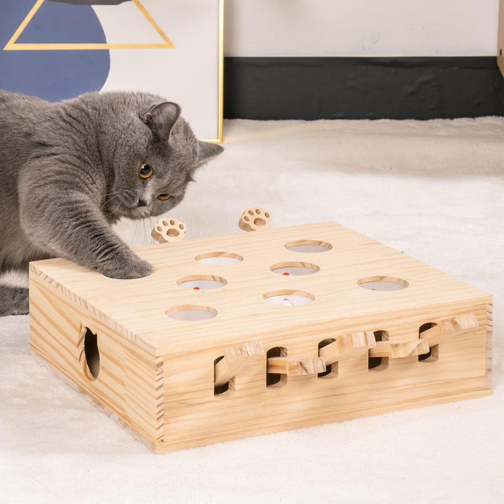 Jouet de Chasse pour Chat – Jouet Mignon pour Chaton à Cacher, Jouet pour Attraper Les Souris pour Chat | Jouet pour Chat à Cacher, Jouet Intelligent pour Chat d'intérieur | En bois pour l'exercice et le actif des chats et des chatons d'intérieur