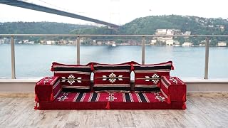 Authentic Floor Cushion Set, Floor Pillows, Arabic Majlis Seating, Bench Cushion Sofa, Modular Design Sofa Set, Oriental Floor Seating (4+4'' Thickness Sofa)