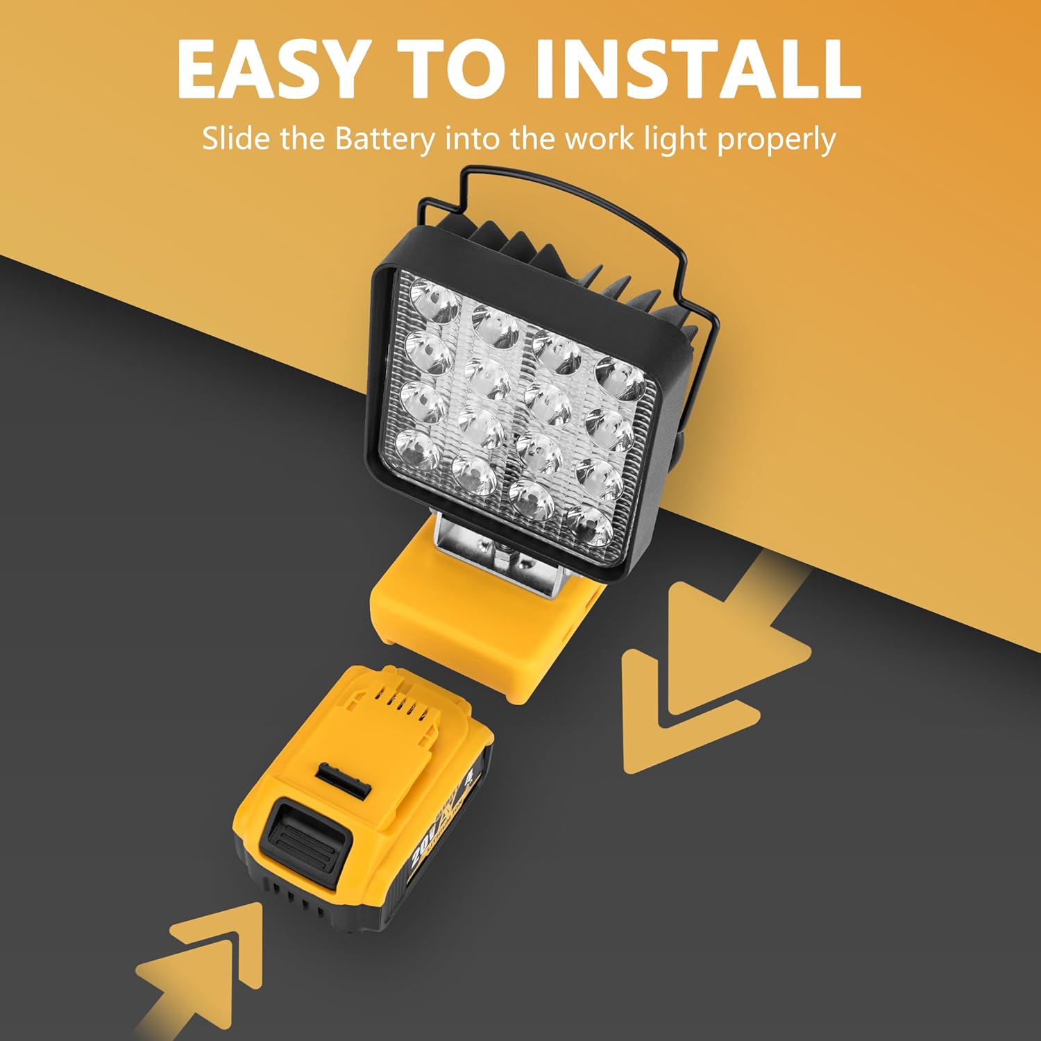 Cordless LED Work Light for Dewalt 18V/20V Battery - 37W 3700 Lumens, USB & Type-C Charging, Pivoting Head, Ideal for Workshop, Camping, Emergencies (Black)