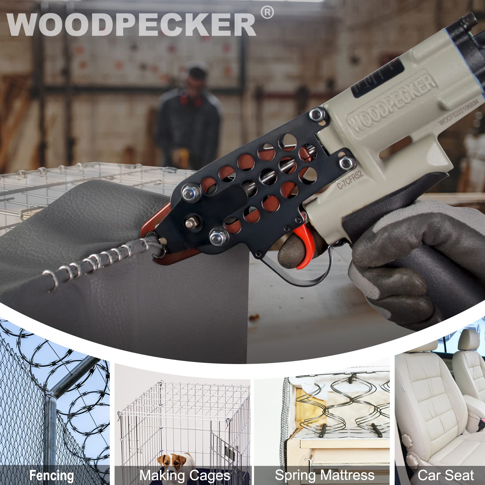 WOODPECKER C-7CFR52 Pistola de anillo de cerdo de aire con control de velocidad variable, corona de calibre 15 de 3/4 de pulgada (19 mm), para vallas, jaulas y accesorios (C-7CFR52)