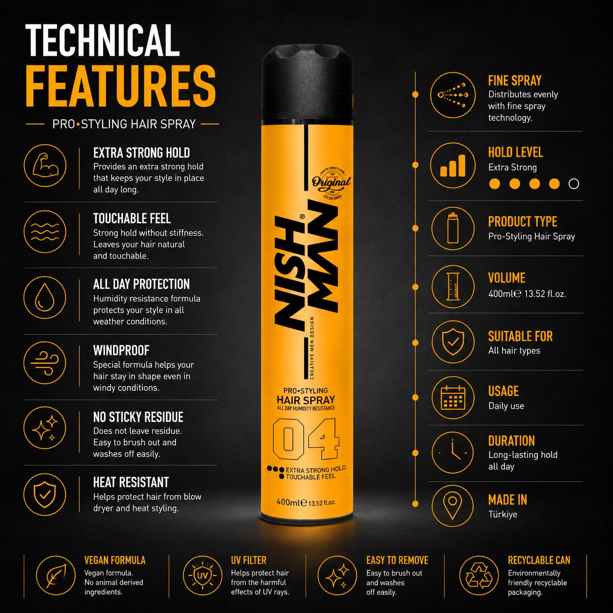 NISHMAN Lakier do Włosów 04 - Extra Strong 400ml