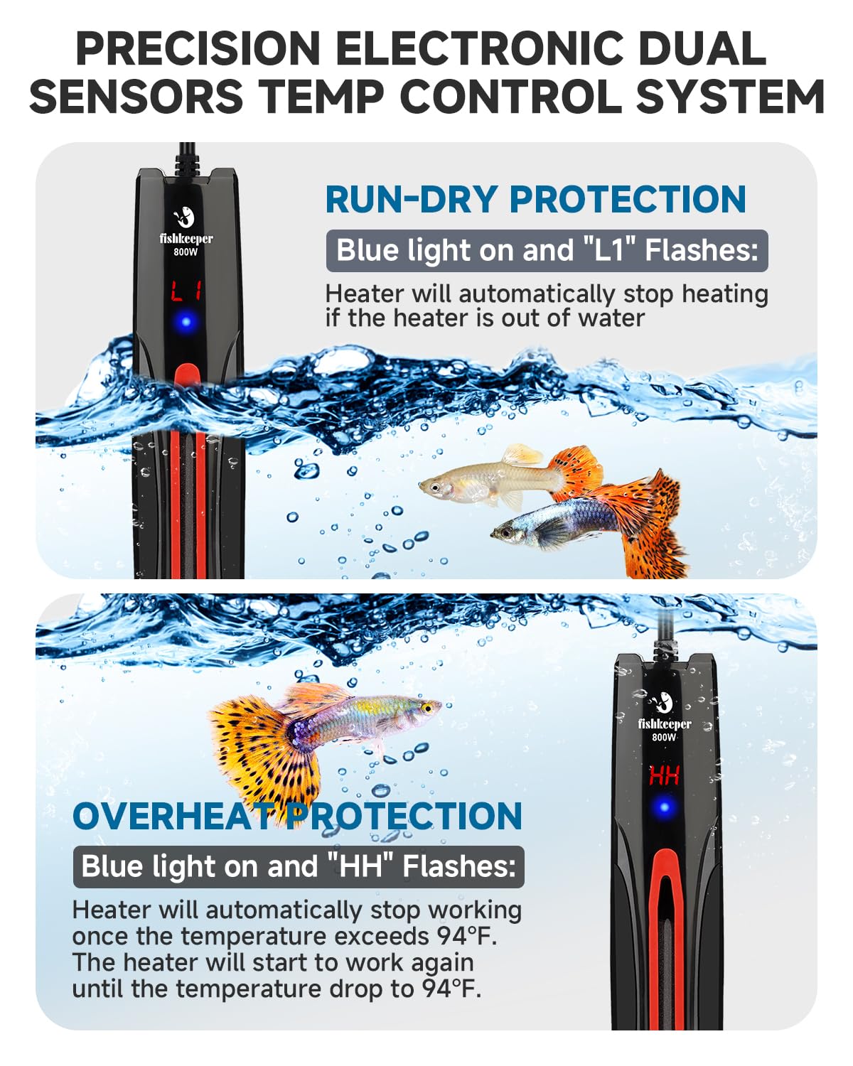 fishkeeper Chauffage submersible intelligent pour aquarium 800 W
