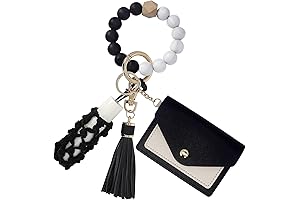 Wristlet Keychain Wallet with Net Chapstick Holder Silicone Key Ring Bracelets