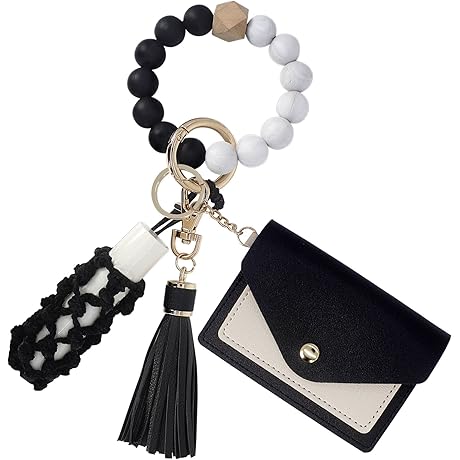 Wristlet Keychain Wallet with Net Chapstick Holder Silicone Key Ring Bracelets