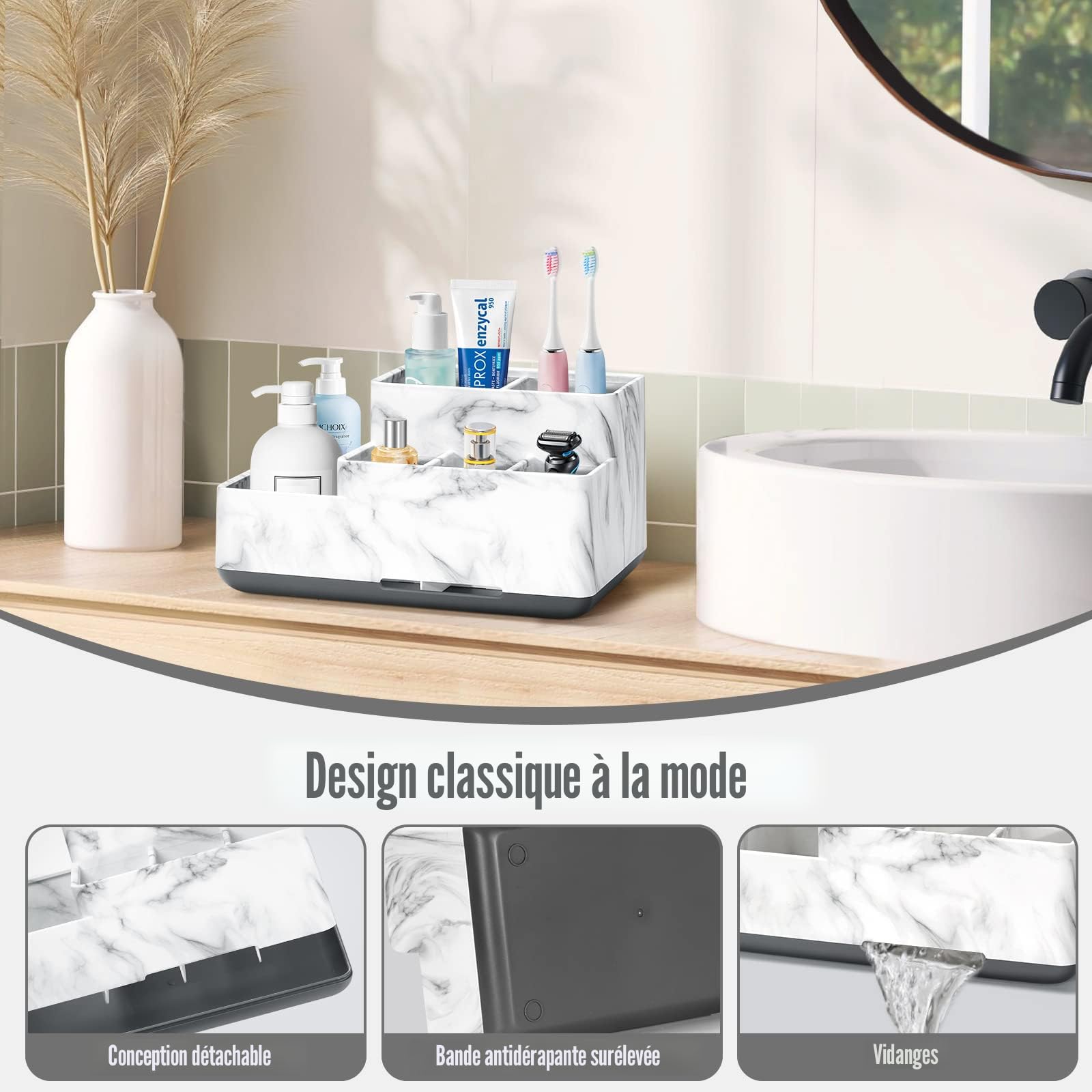 Support De Brosse à Dents Blanc Amovible Pour Un Nettoyage Facile à 5 Emplacements Pour Brosse à Dents électrique Et Dentifrice Pour La Famille Et Les Enfants Sur Coiffeuse De Salle De