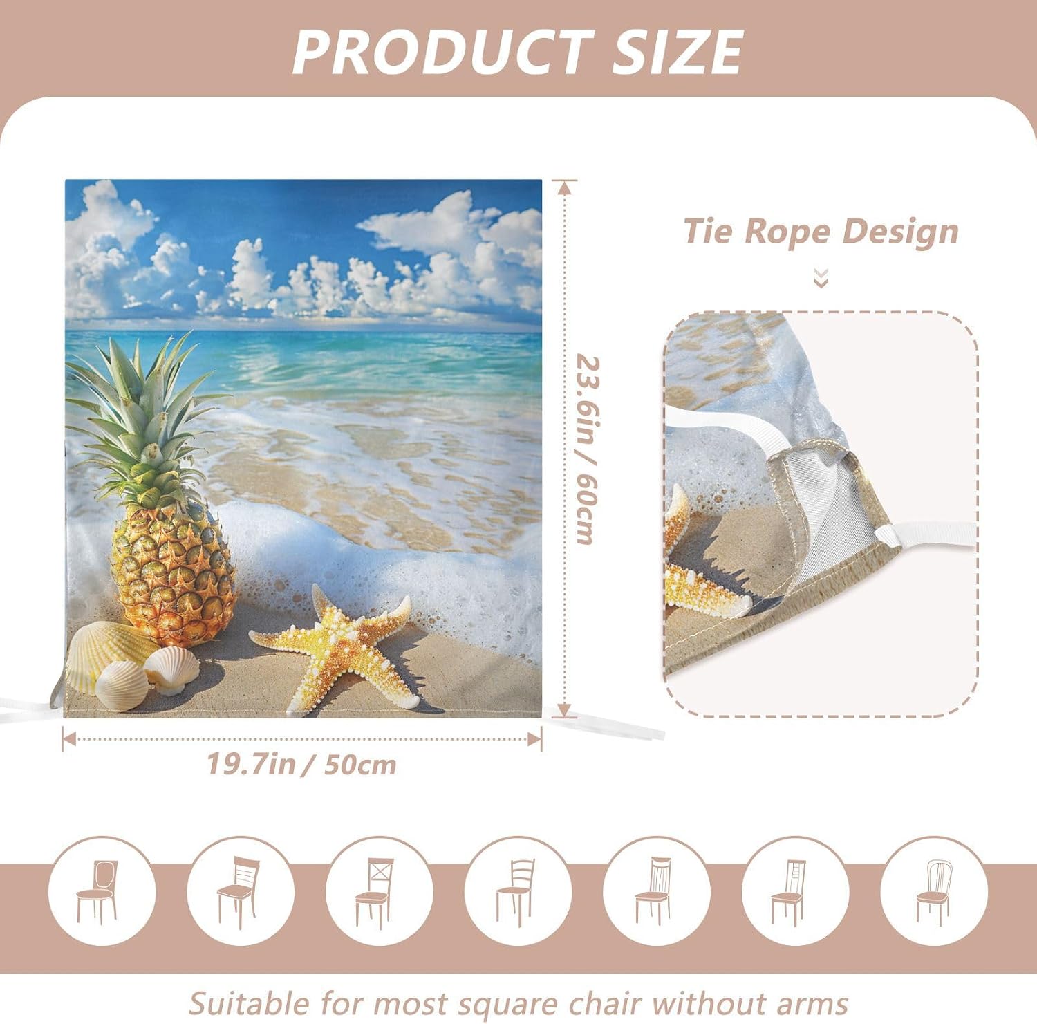 ALAZA Starfish and Pineapple on The Summer Beach Chair Back Cover Set of 6, Washable Reusable Removable Chair Slipcovers Decorative Chair Cover for Home Kitchen Wedding Party