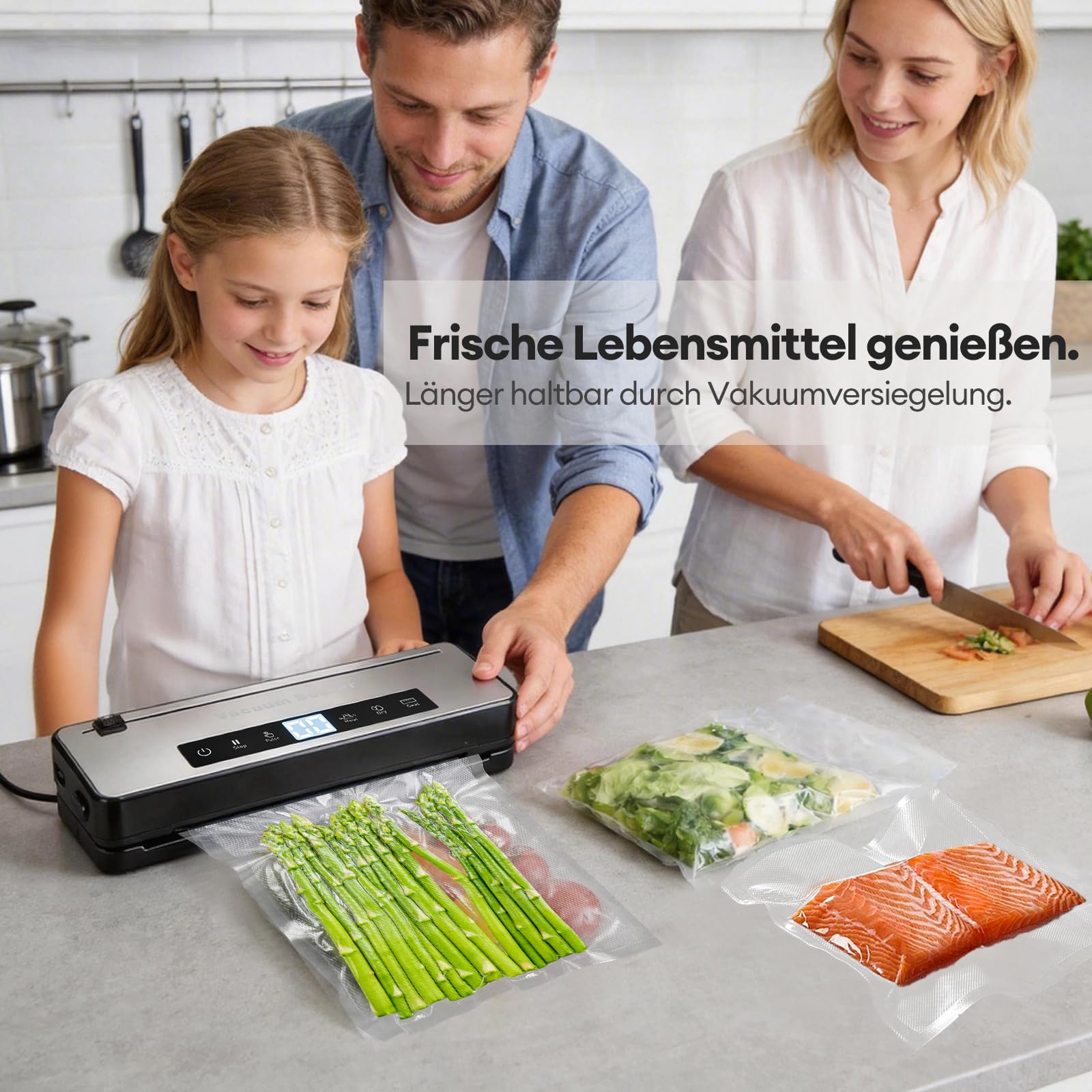 Vakuumiergerät 4-in-1 für Lebensmittel mit Pulsfunktion, Trocken & Feucht Modus