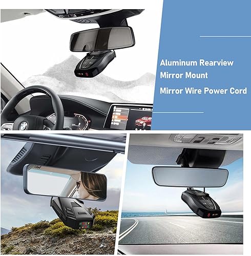 Miniatura 2 de Soporte para detector de radar, soporte de montaje de radar de barra de espejo retrovisor+kit de cable de alimentación de cable duro para espejo