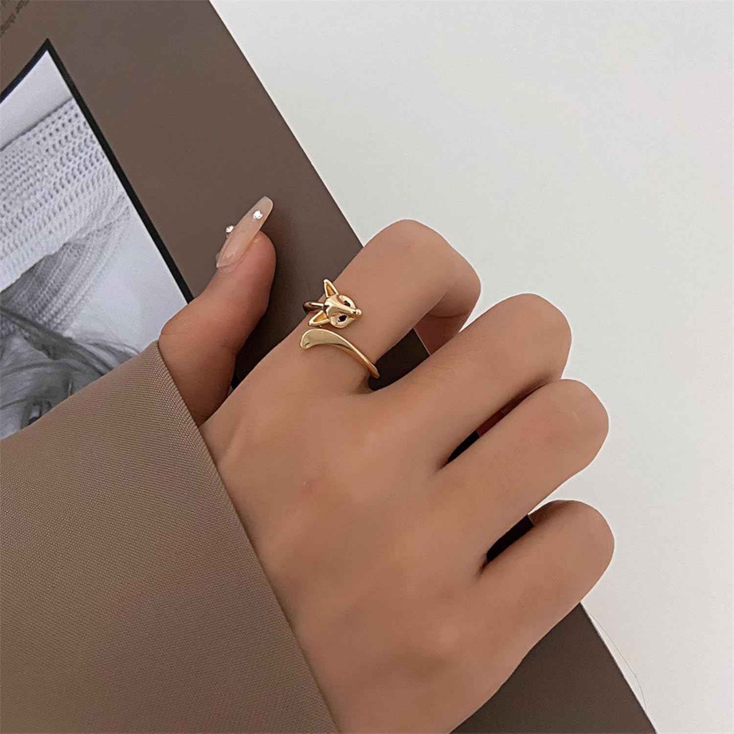 Minimalist Gold Plated Open Ring Dainty Animal Fox Ring Open Adjustable Rings Jewelry for Women - Image 7