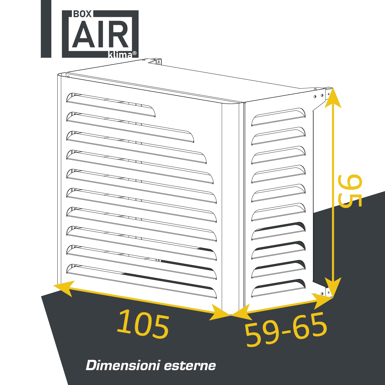 Box Air Klima Cover Clima Curve L Antracite – Copertura per Aria Condizionata in Alluminio Composito Design Arrotondato, Staffe INOX Regolabili, Installazione a Parete, Protezione Unità Esterna