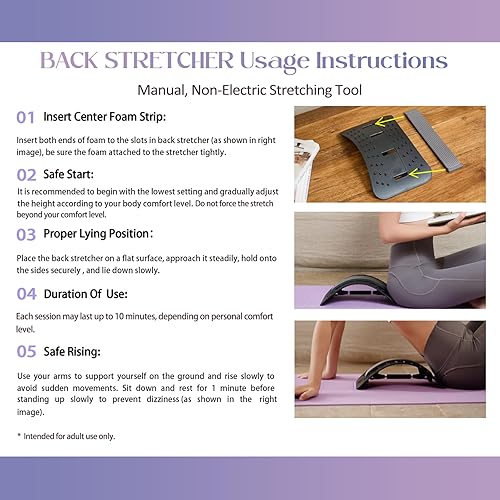 Miniatura 9 de YAJIACLONE Estirador de espalda ajustable para estiramiento de espalda baja, tabla de descompresión espinal manual para uso diario, herramienta de