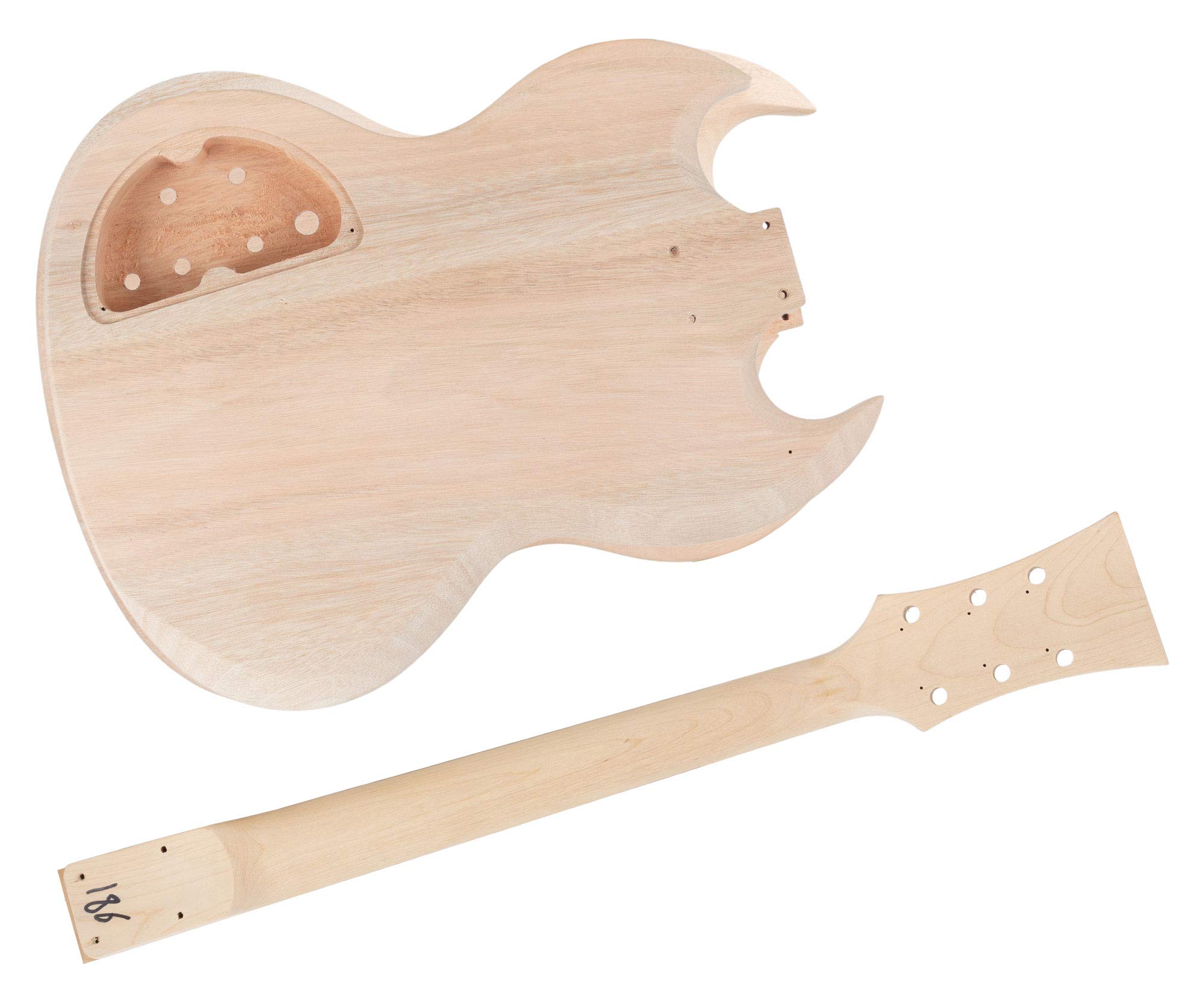 Rocktile Kit Chitarra Elettrica Double Cut DIY: corpo in mogano, manico avvitato in mogano, tastiera in palissandro, pickup Humbucker. Perfetto per principianti e hobbisti.