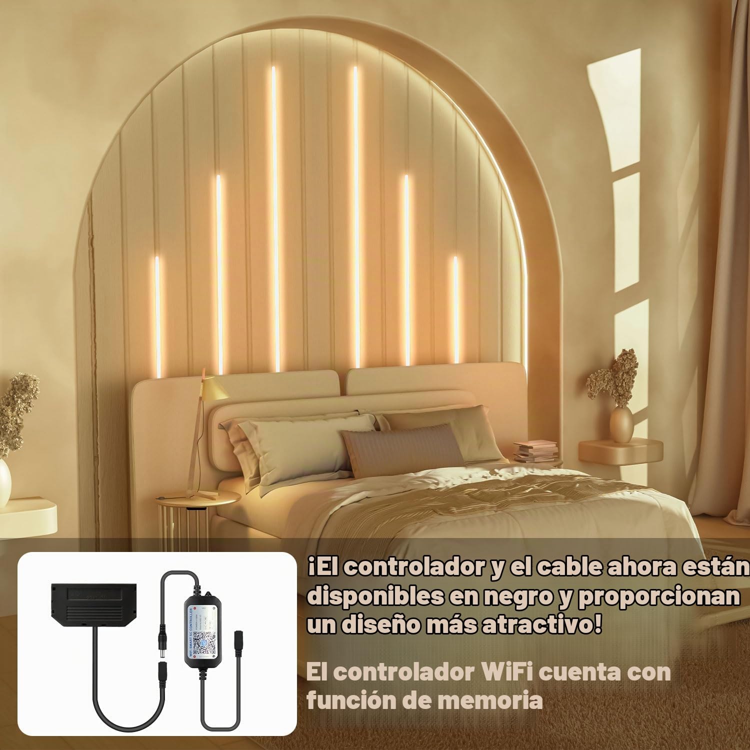 Lichaser 6 Tiras LED Negras Empotradas para Panel Acústico, WiFi Blanco Cálido Tira LED Paneles Insonorizacion Compatibles con Alexa, Adhesiva Luz para Panel Madera Acustico (30 * 2+40 * 2+60 * 2 cm)