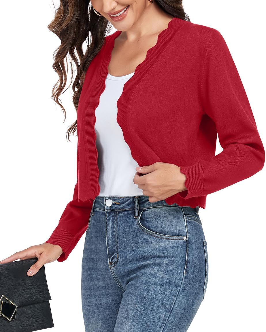 GRECERELLE Women's Long Sleeve Lightweight Open Front Cropped Cardigan Knit Sweaters Bolero Shrugs (S-2XL) - Image 5