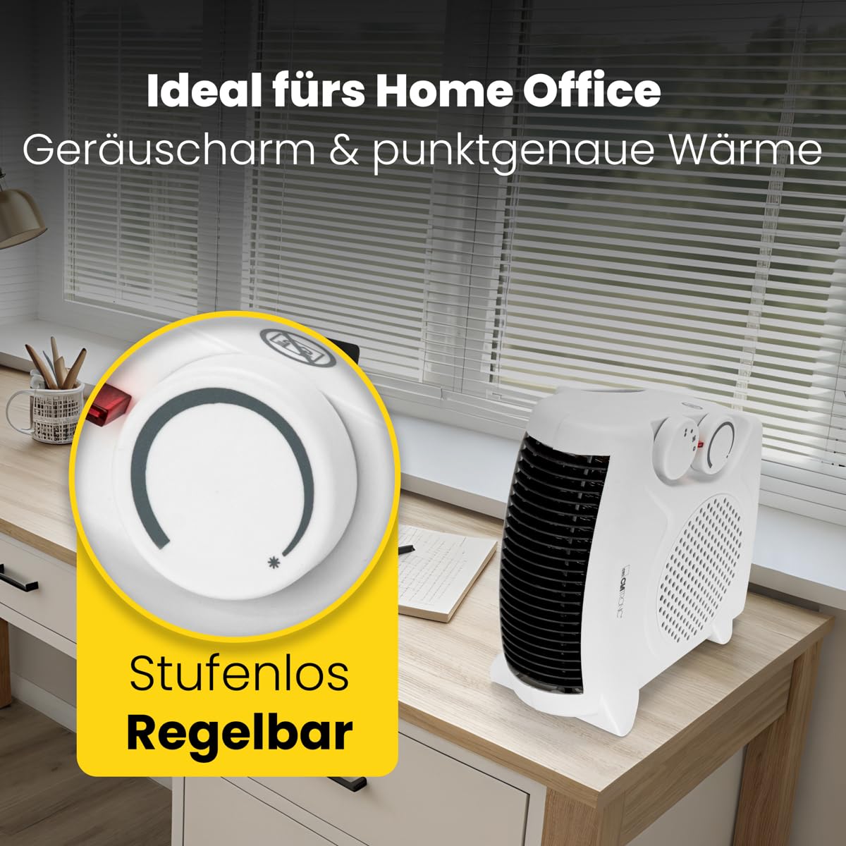 Termoventilatore mobile e compatto Clatronic® | 2000 W e 1000 W | con funzione ventilatore e protezione contro il surriscaldamento | 2 possibilità di installazione | HL 3838