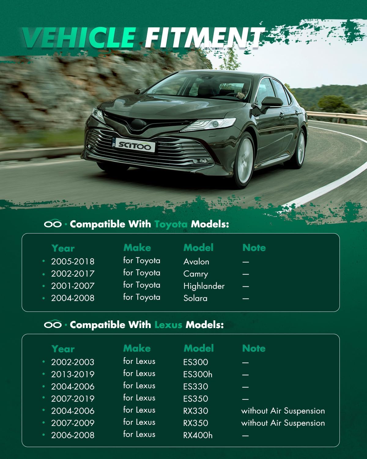 SCITOO 2pcs Suspension Kit Front Lower Control Arm Assembly Fit for Toyota Avalon Camry for Highlander Solara for Lexus ES300 ES300H ES330 ES350 RX330 RX350 RX400h K620333 K620334