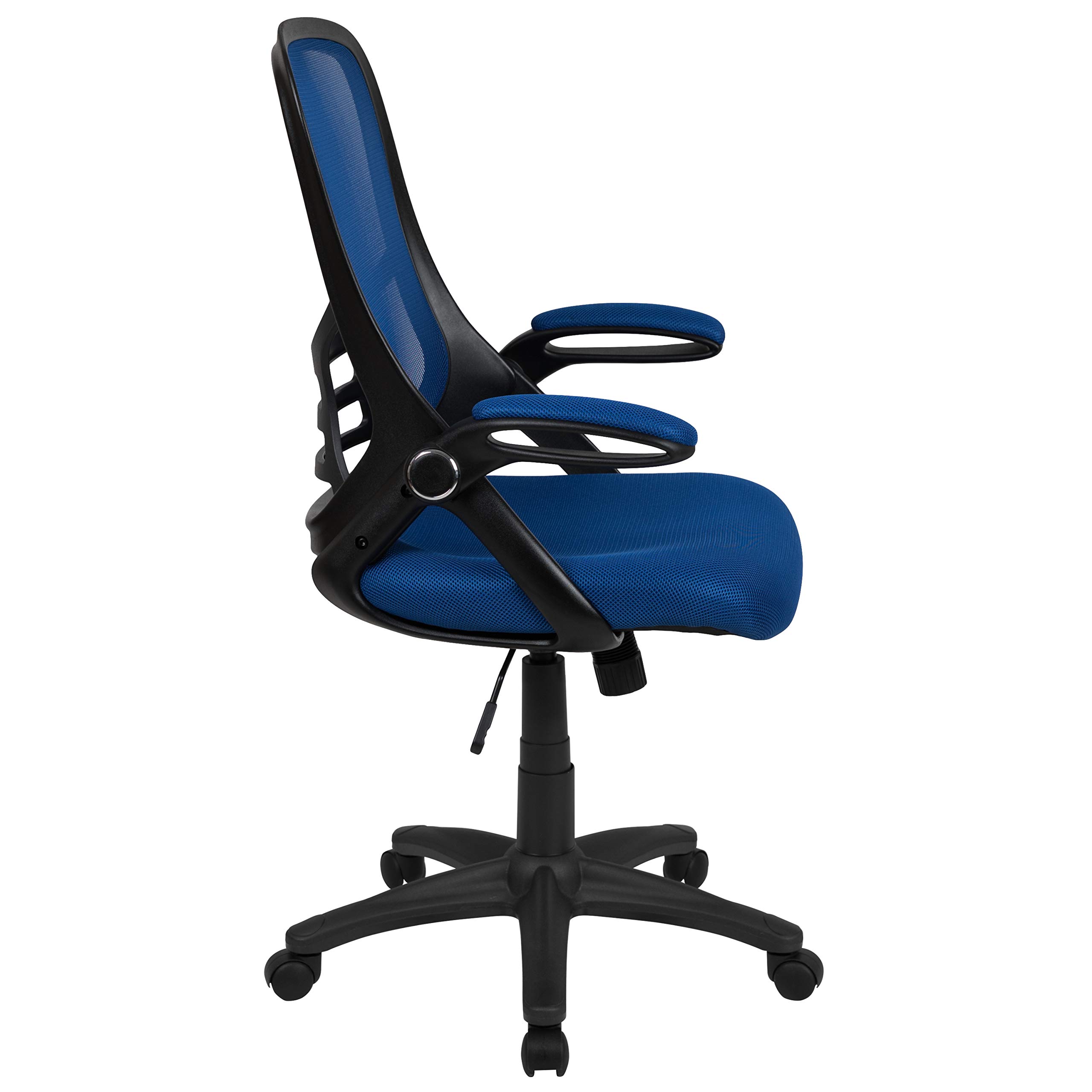 Porter - Silla de oficina giratoria de respaldo alto con soporte lumbar ajustable y altura del asiento, silla de escritorio ergonómica de malla con reposabrazos abatibles, azul/negro 6