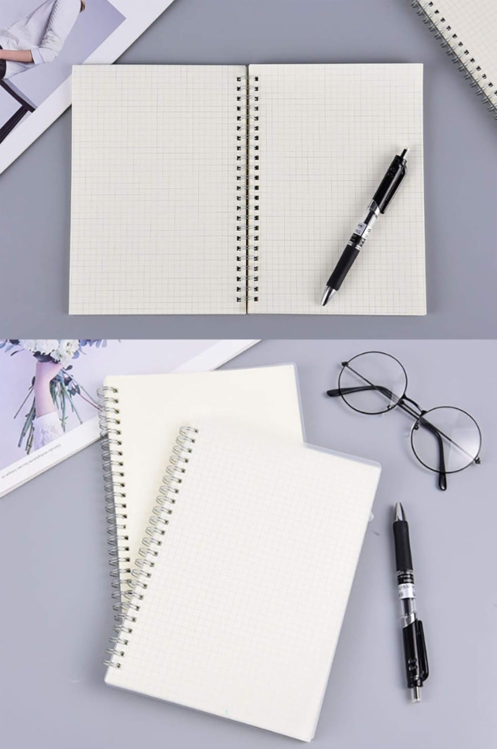 Spiral Notebook, 3 Pcs A5 Thick Plastic Translucent Frosting Hardcover Graph Paper 80 Sheets -160 Pages Journals for Study and Notes (A5 5.7" x 8.3"- Grid 3pcs) : Office Products