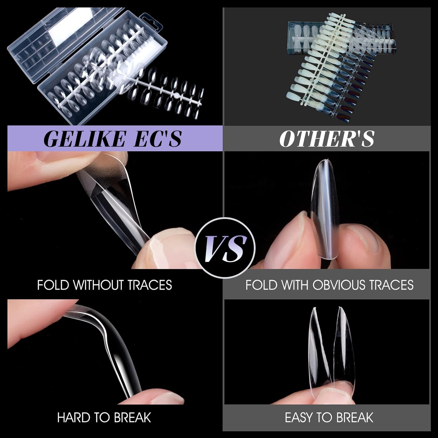 Gelike EC Soft Gel Full Cover Tips Kit with 240Pcs Clear Short Squoval Soft Gel Tips and 6 in 1 Nail Glue Gel