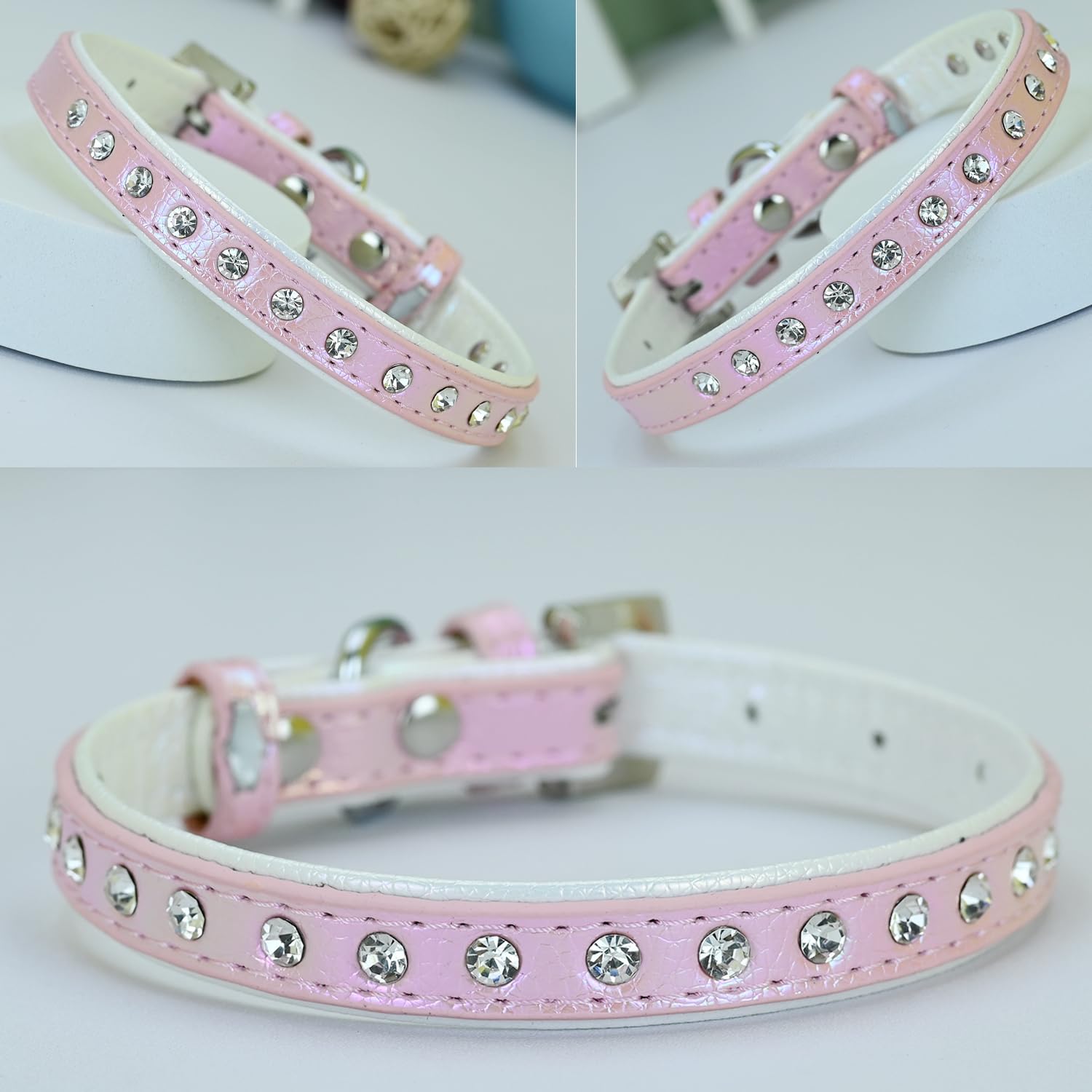Newtensina Fashion Dog Collar Puppy Collar with Diamante for Small Dogs - Pink - M - Image 2